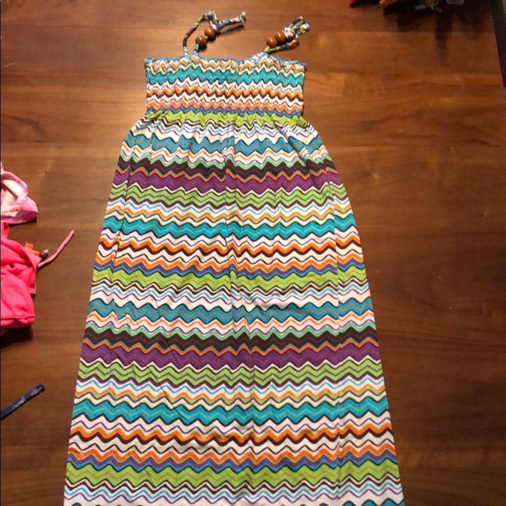 Maxi dress size 7/8 with wood beads on tie straps